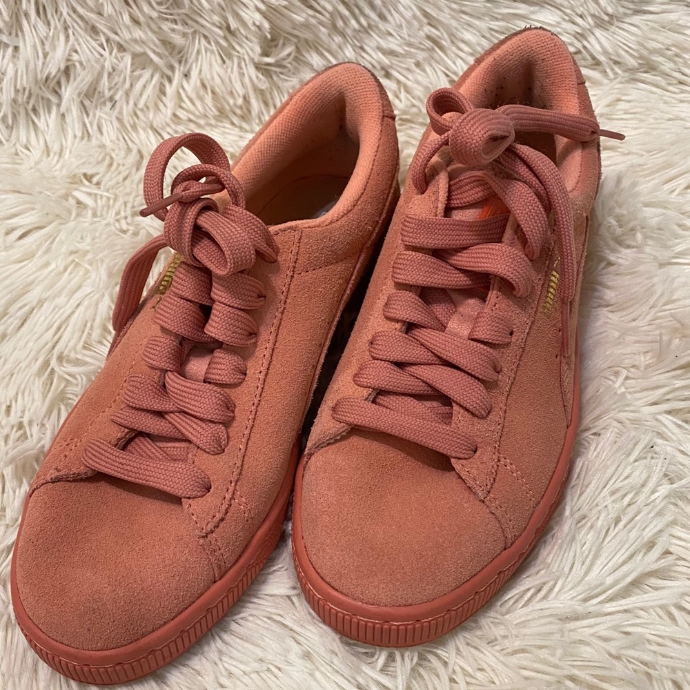 Puma Authentic Blush Pink & Gold Suede Shoes